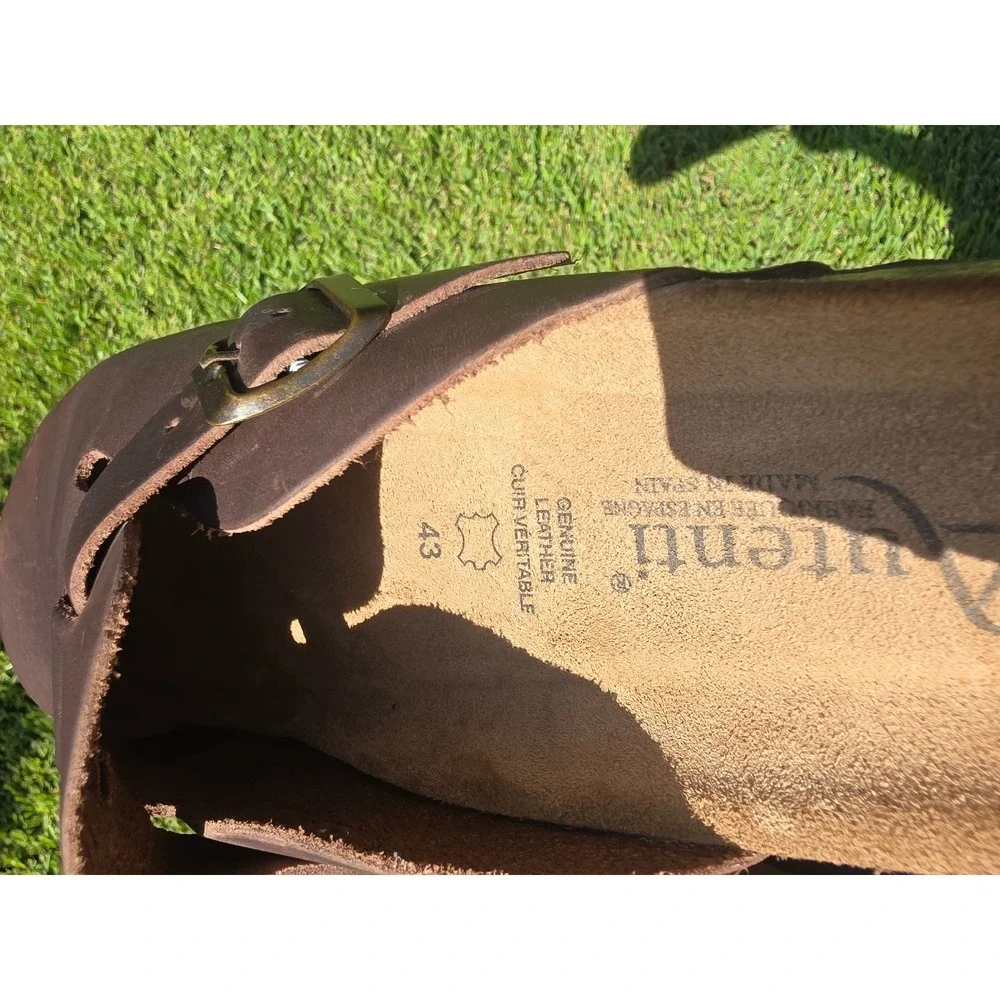 Autenti by Penta Brown Leather Clogs Mules Buckle Cork Footbed Made in Spain 43